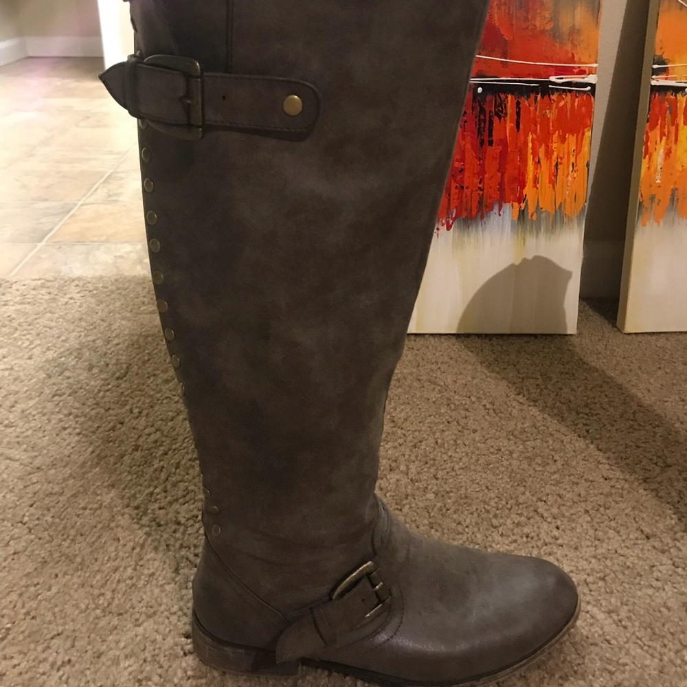 Gray Boots with added design and red stripe